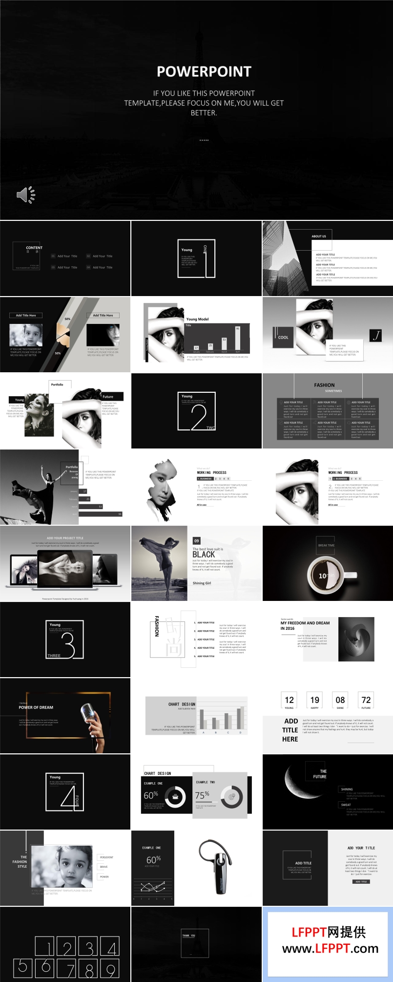 经典欧美黑白风格总结汇报PPT模板