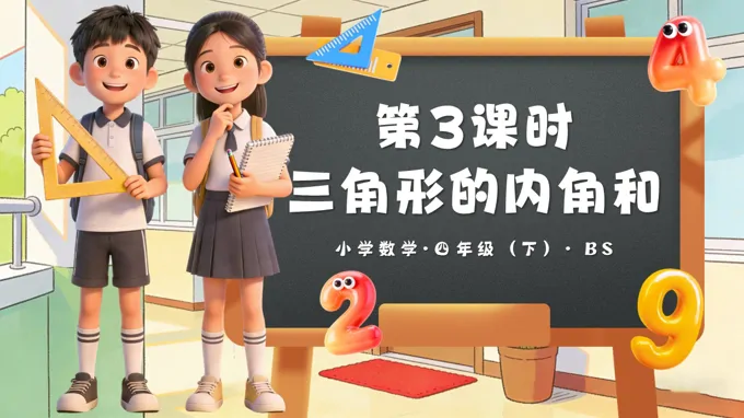 第二單元 第3課時 三角形的內(nèi)角和(教學(xué)課件)四年級數(shù)學(xué)下冊北師大PPT課件(教案+分層作業(yè)+學(xué)習(xí)任務(wù)單)