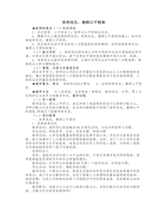 人教版高中政治必修1效率优先、兼顾公平教案