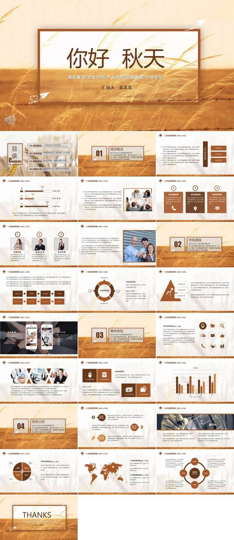 秋日風格商務市場分析PPT模板
