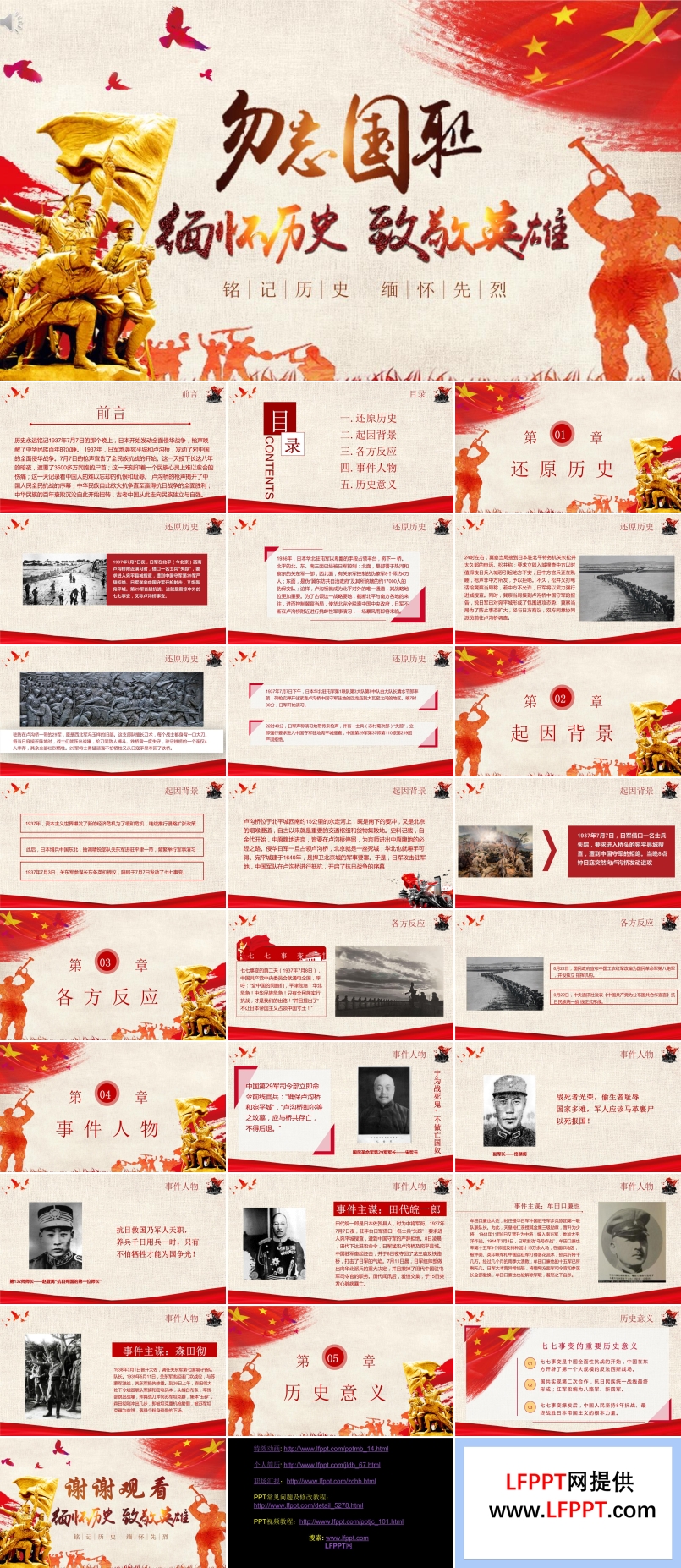 纪念卢沟桥七七事变弘扬抗战精神党课PPT模板