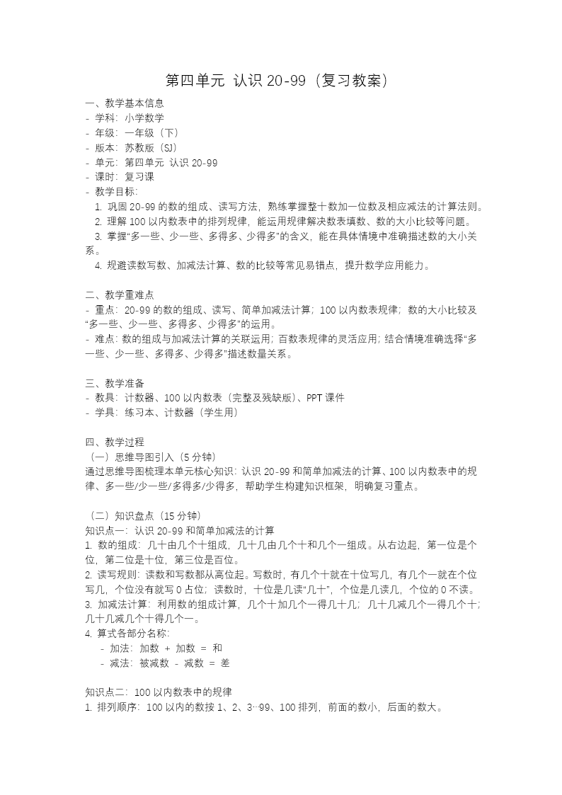 第四單元 認(rèn)識20—99（復(fù)習(xí)課件）一年級下冊 蘇教ppt課件（知識清單+單元測試）教案圖片