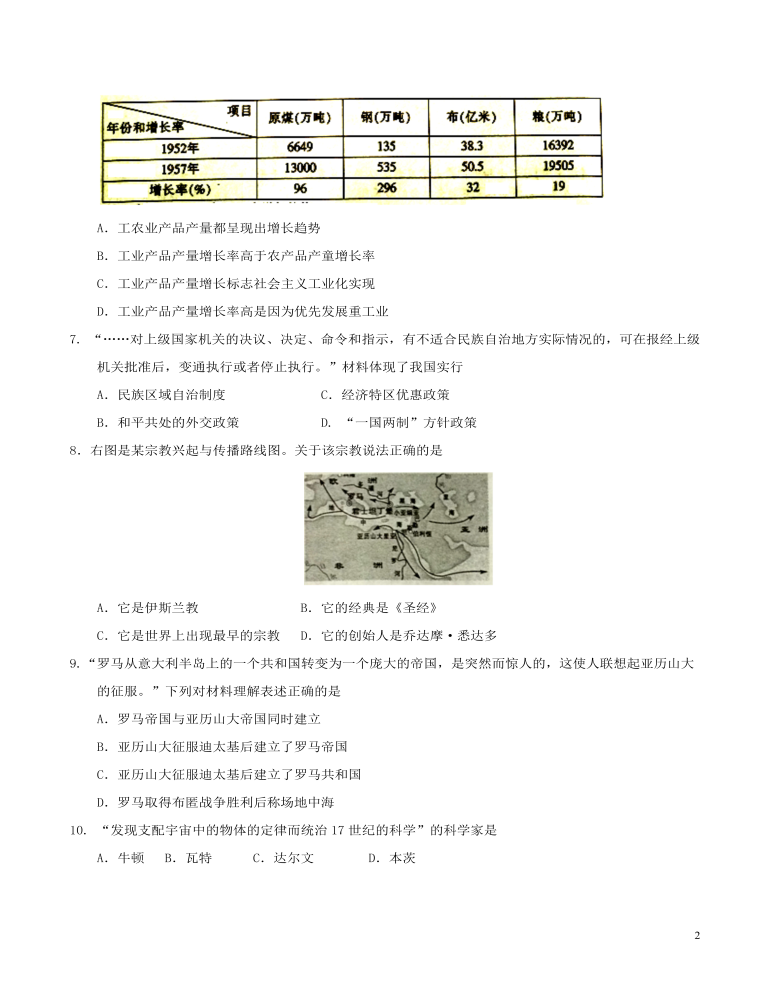 江西省2017年中考?xì)v史真題試題（含答案）