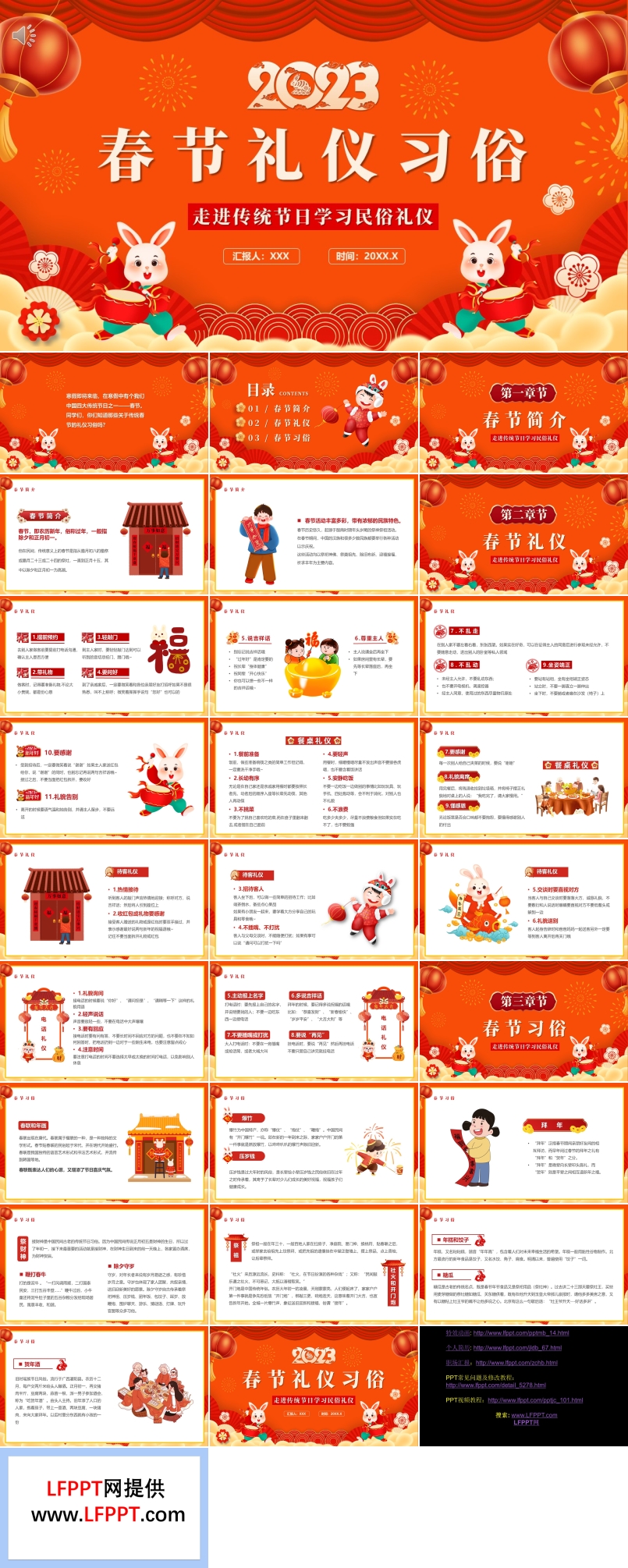 中國風春節禮儀習俗PPT課件模板