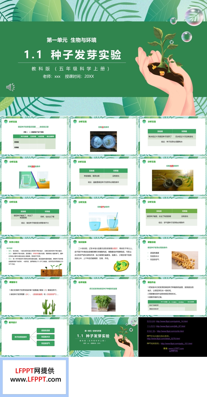 教科版五年级科学上册种子发芽实验PPT课件模板