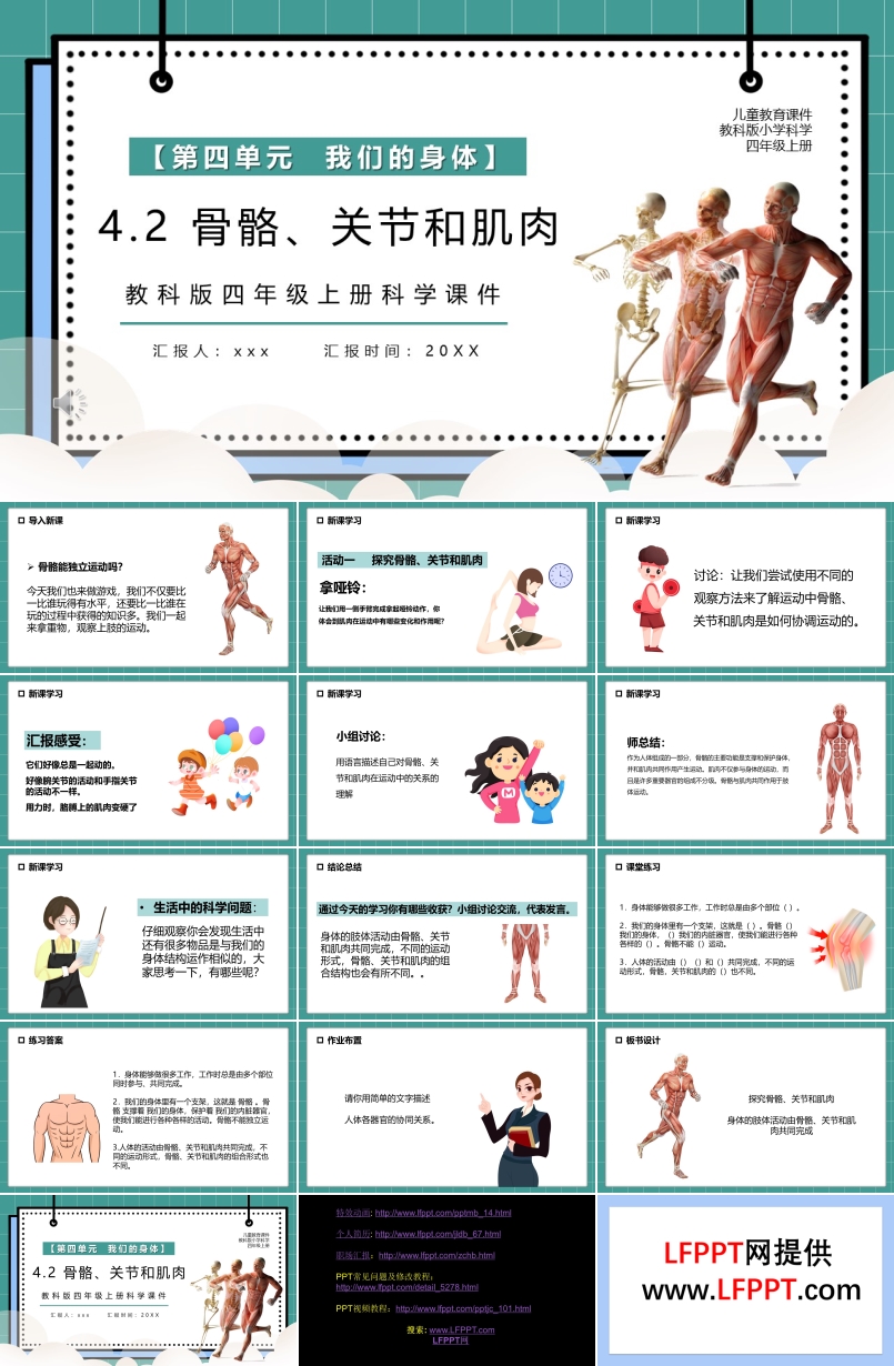 教科版四年级科学上册骨骼关节和肌肉课件PPT模板