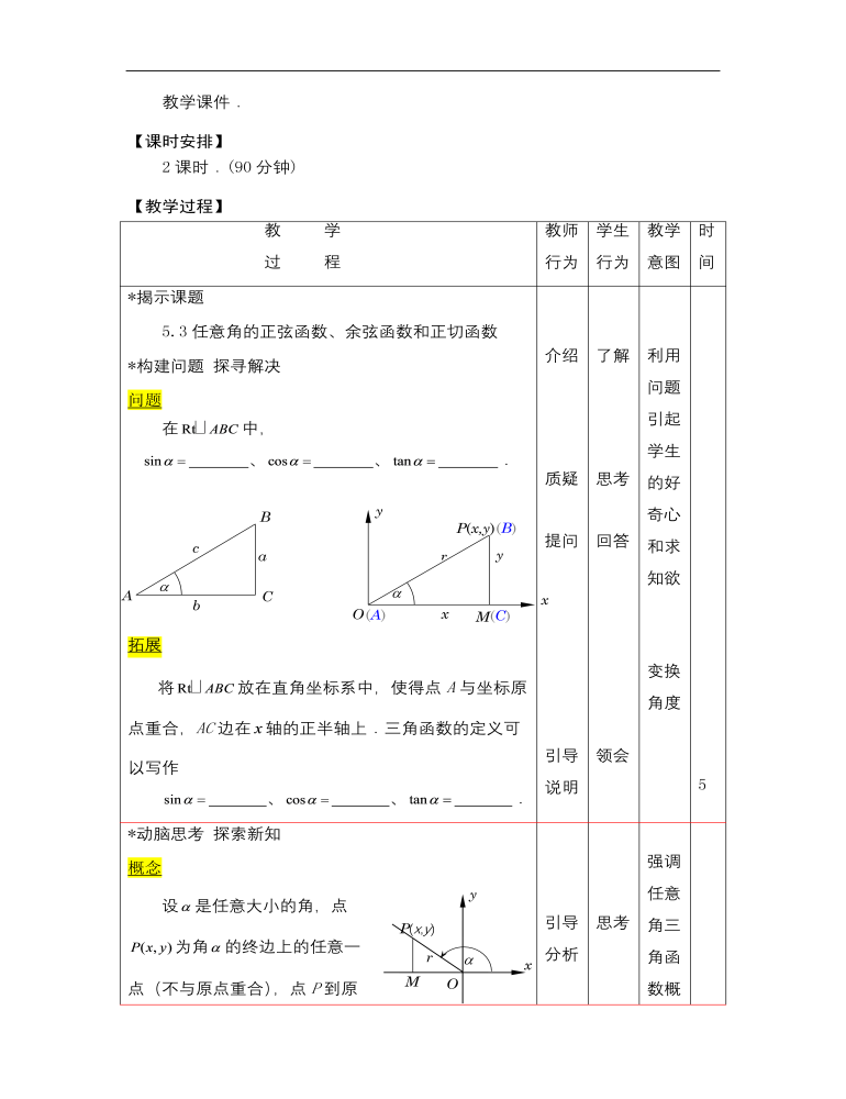 【高教版】中職數(shù)學(xué)基礎(chǔ)模塊上冊：5.3任意角的正弦函數(shù)、余弦函數(shù)和正切函數(shù)