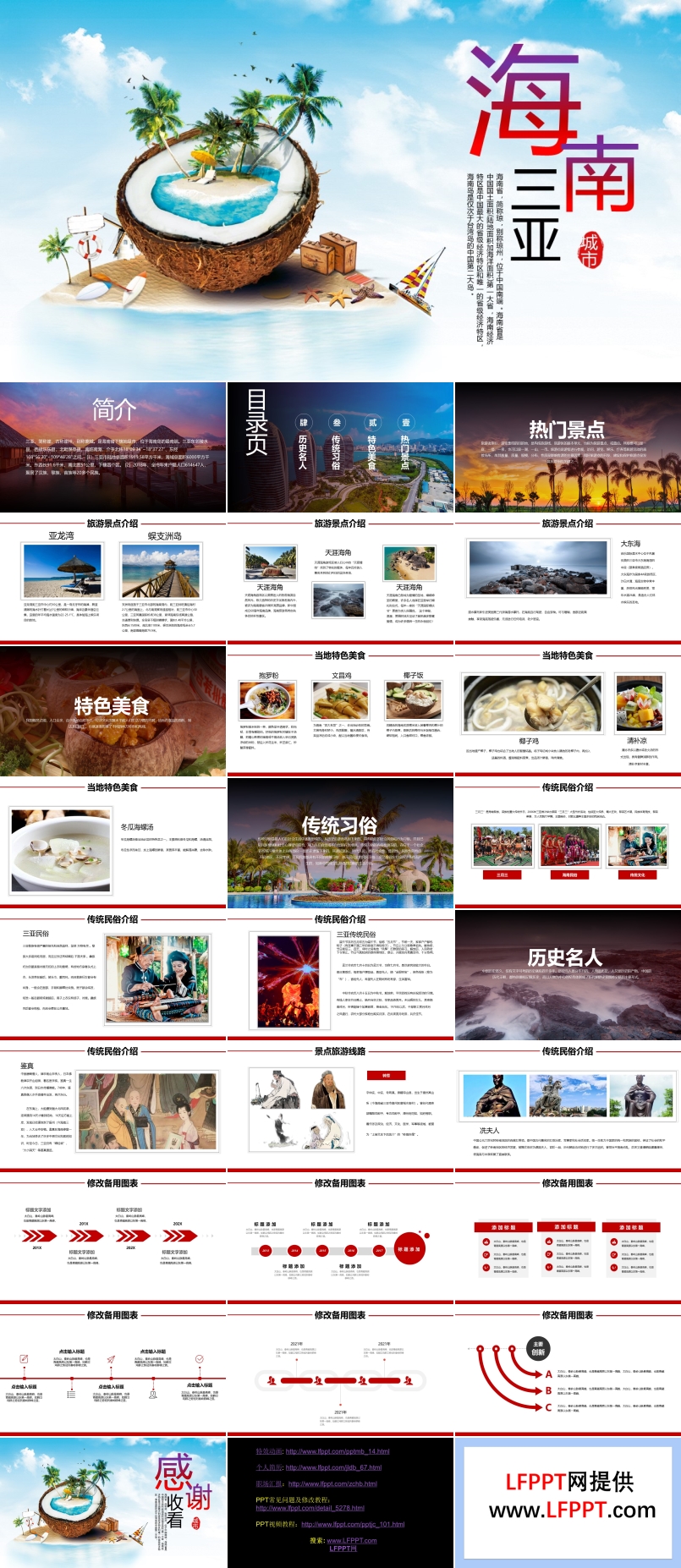 海南三亚旅游旅行介绍PPT模板免费下载