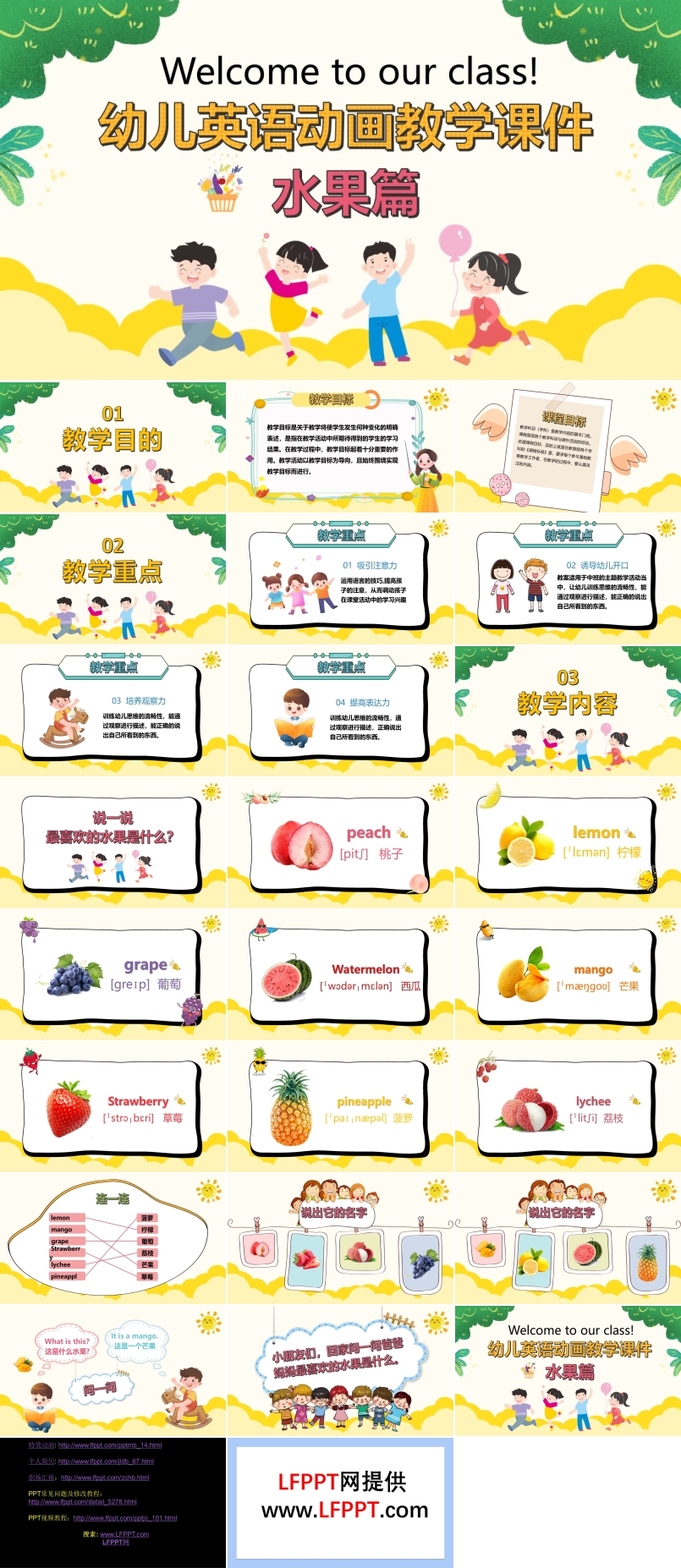 幼儿英语动画教学课件水果篇PPT课件模板