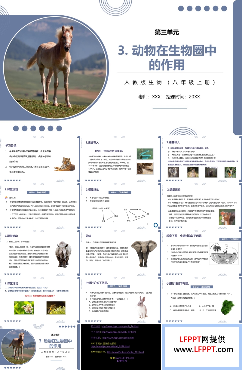动物在生物园中的作用部编版八年级生物上册PPT课件模板