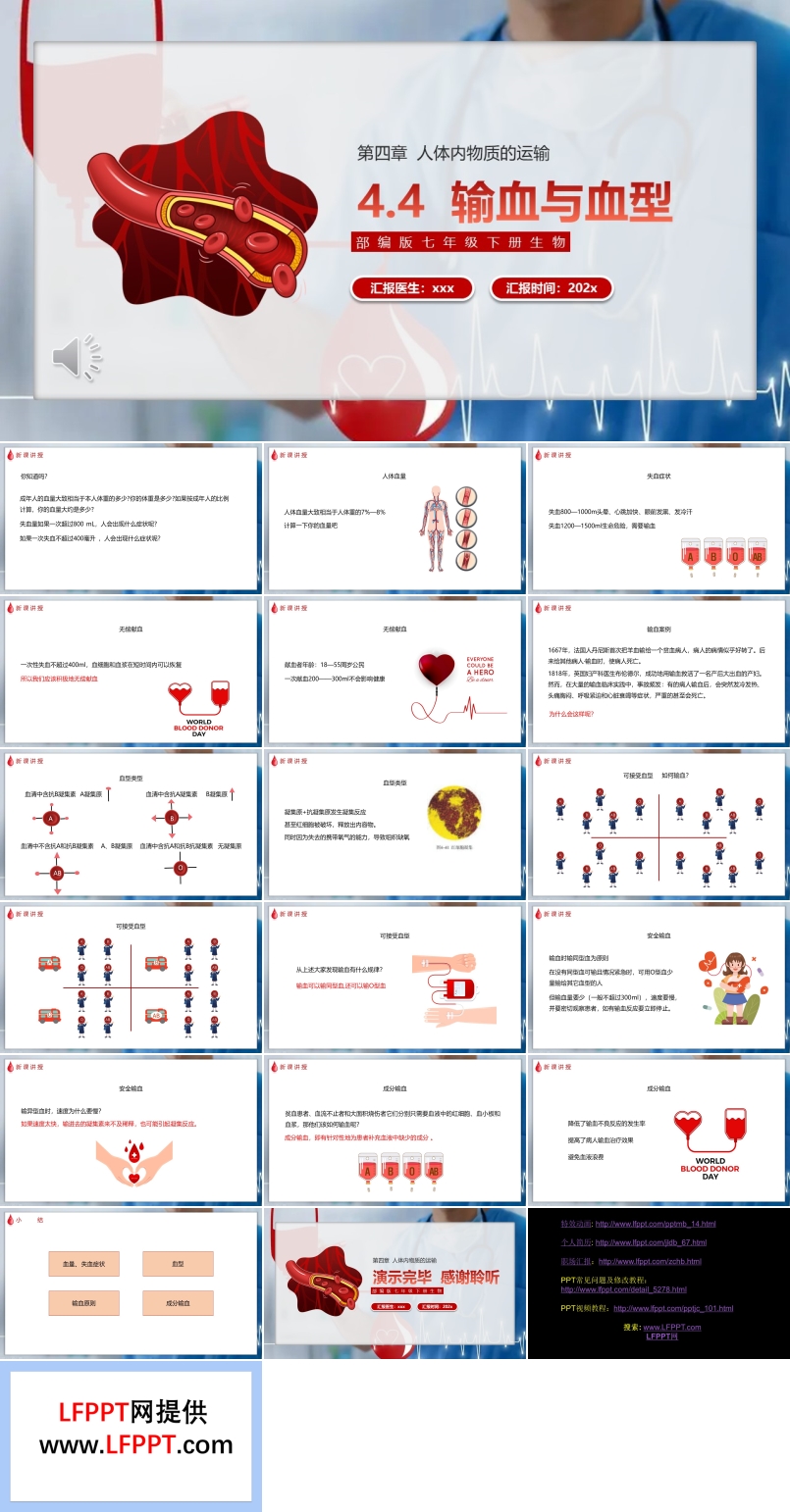 生物输血与血型课件PPT模板部编版七年级下册