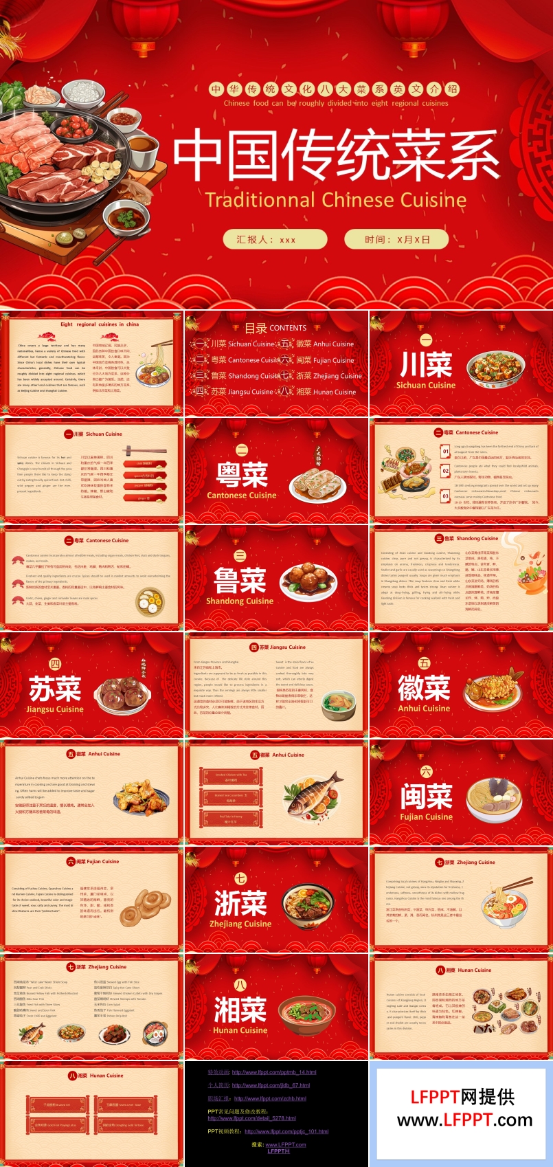 中国传统菜系八大菜系英文介绍PPT动态模板