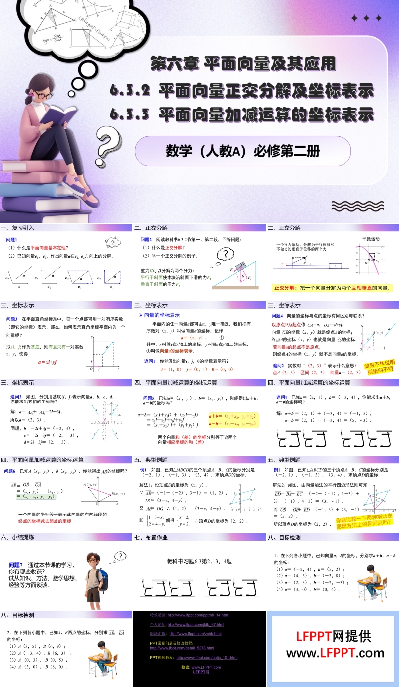 6.3.26.3.3平面向量正交分解和坐標(biāo)表示加減運(yùn)算的坐標(biāo)表示人教數(shù)學(xué)必修二PPT課件含教案