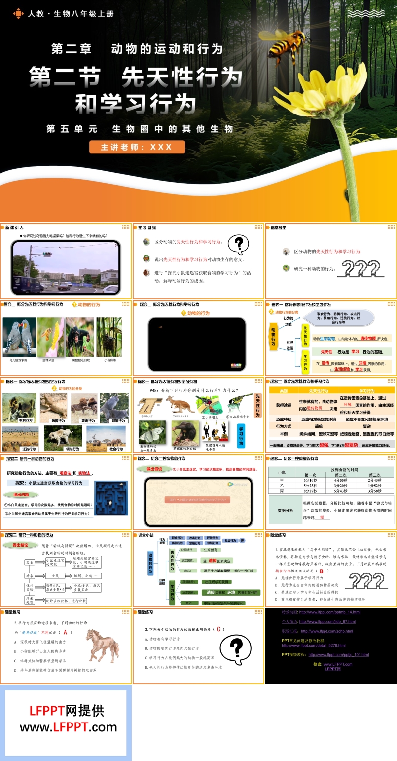 5.2.2先天性行為和學習行為人教八年級生物上冊PPT課件含教案