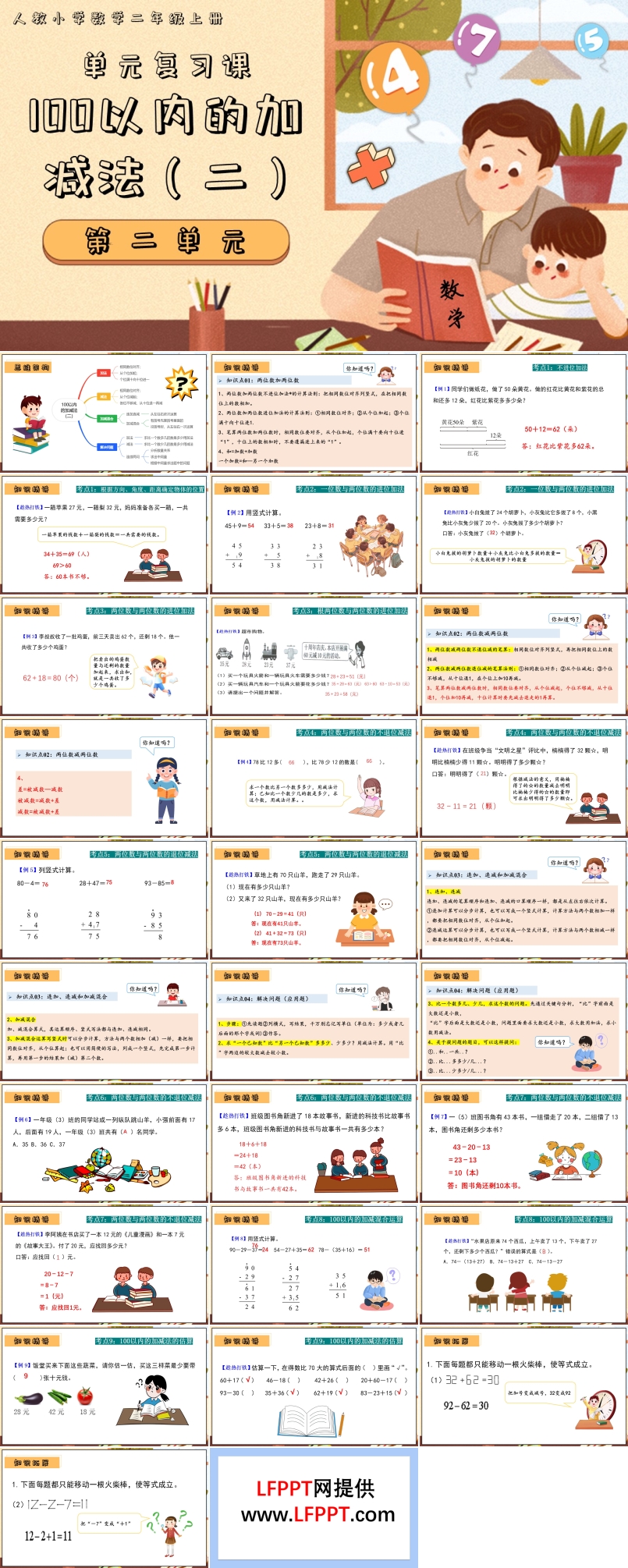 第二單元100以內(nèi)的加減法（二）二年級(jí)數(shù)學(xué)上學(xué)期期末復(fù)習(xí)講練測(cè)人教PPT課件含教案