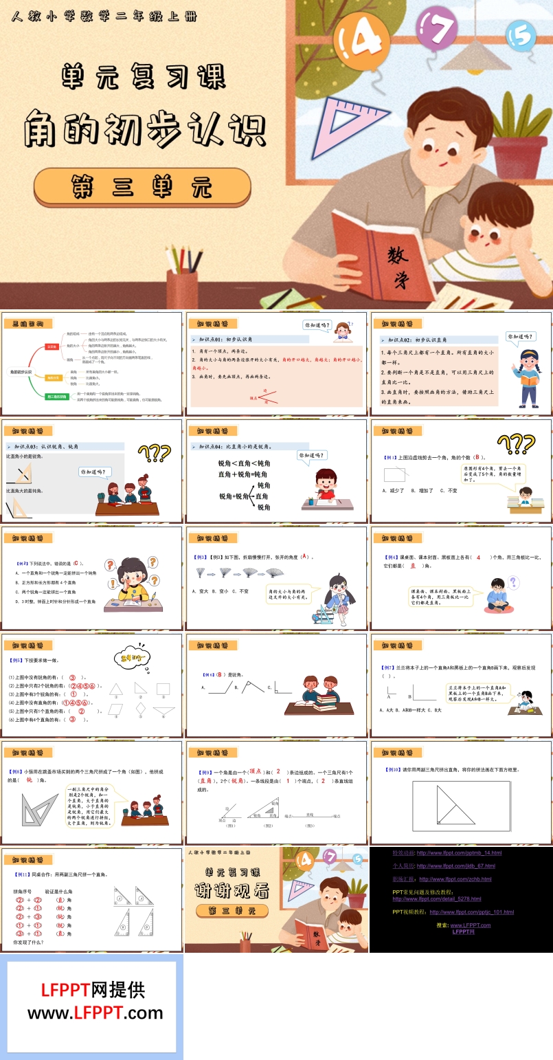 第三單元角的初步認(rèn)識二年級數(shù)學(xué)上學(xué)期期末復(fù)習(xí)講練測人教PPT課件含教案