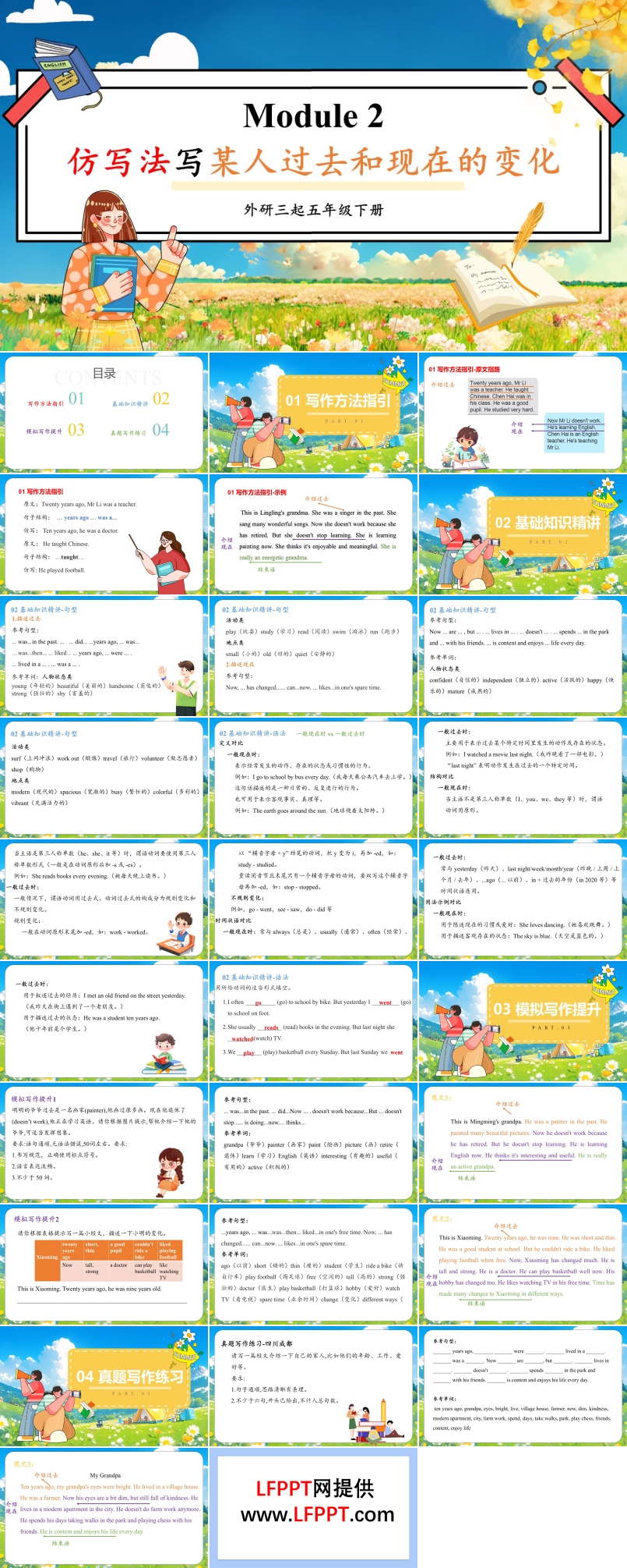 Module2仿寫法寫某人過去和現(xiàn)在的變化外研五年級英語下冊PPT課件含教案