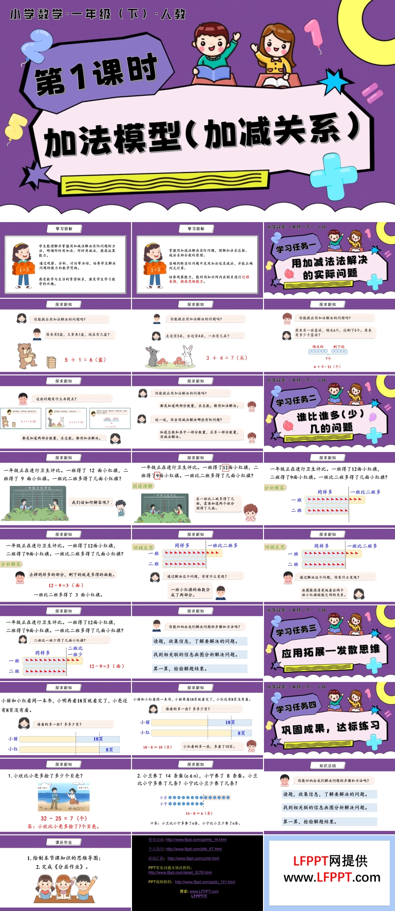 第六單元 第1課時(shí)  加法模型（加減關(guān)系）人教一年級(jí)數(shù)學(xué)下冊(cè)PPT課件含教案