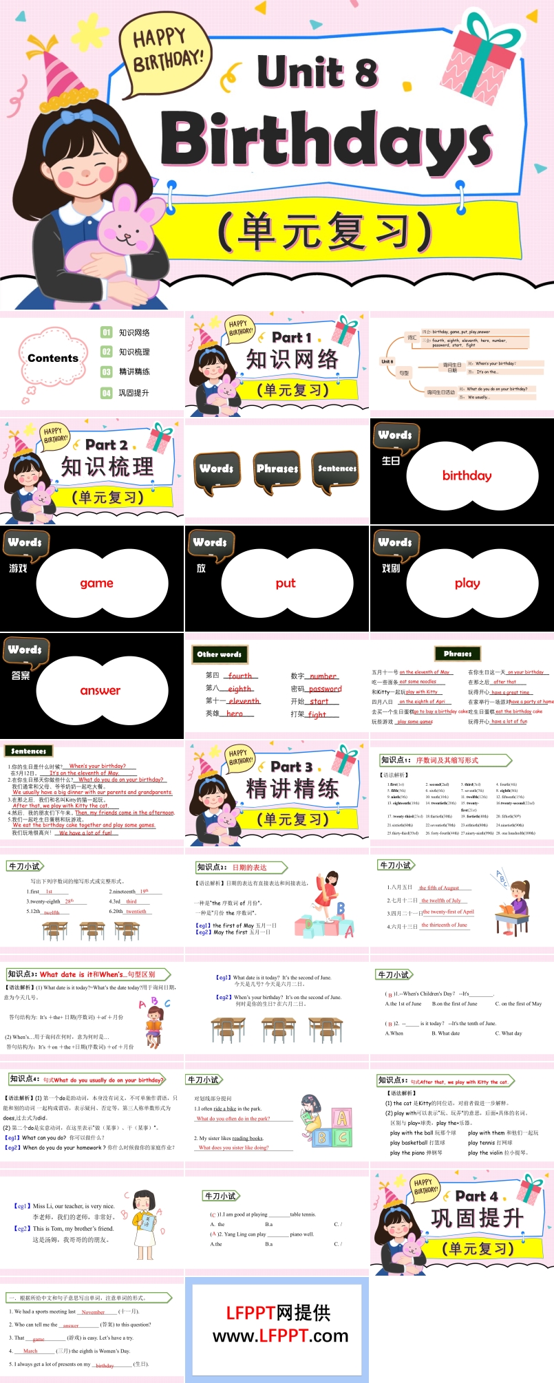 Unit8 Birthdays單元復(fù)習(xí)五年級英語下冊譯林三起PPT課件含知識清單
