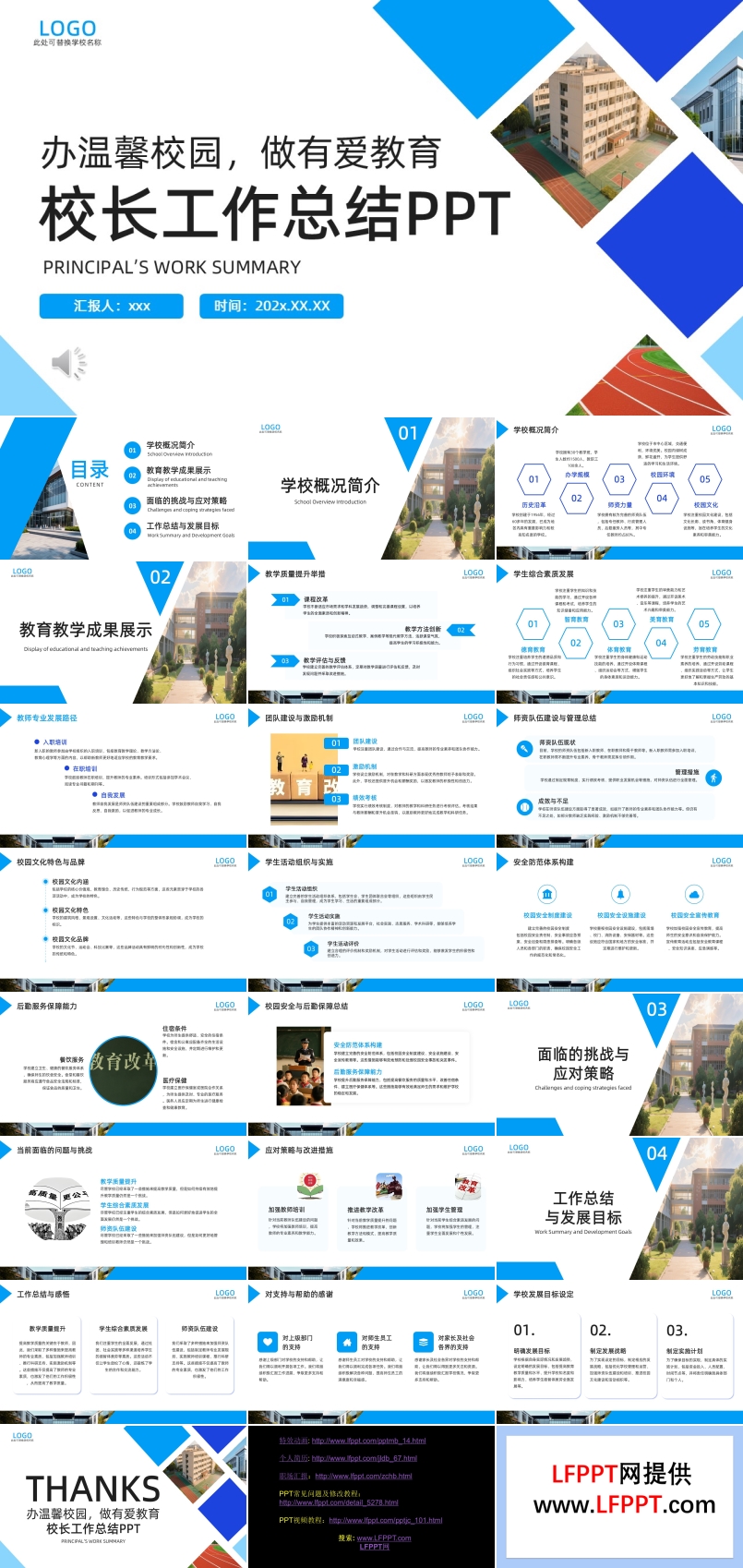 校长工作总结汇报PPT含讲稿