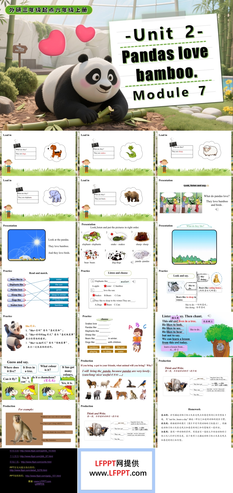 Module 7 Unit 2 Pandas love bamboo. 六年级英语上册外研PPT课件含教案