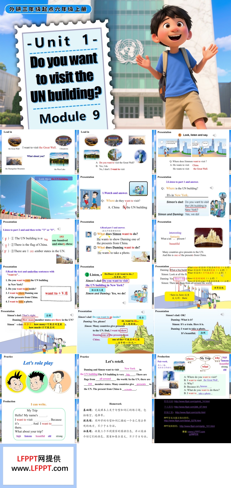Module 9 Unit1Do you want to visit the UN building.六年级英语上册外研PPT课件含教案