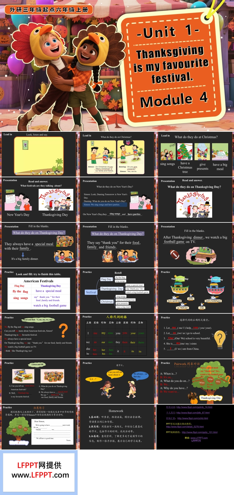 Module 4 Unit1Thanksgiving is my favourite festival六年级英语上册外研PPT课件含教案