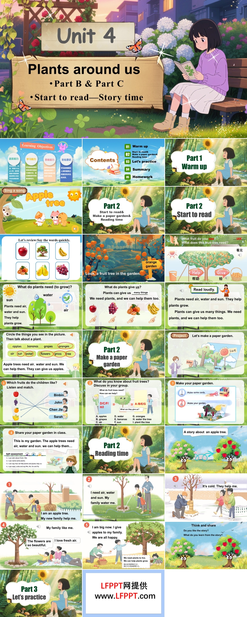 Unit4第6课时Part B Start toread&Part Cmake a paper garden人教三年级英语上册PPT课件含教案