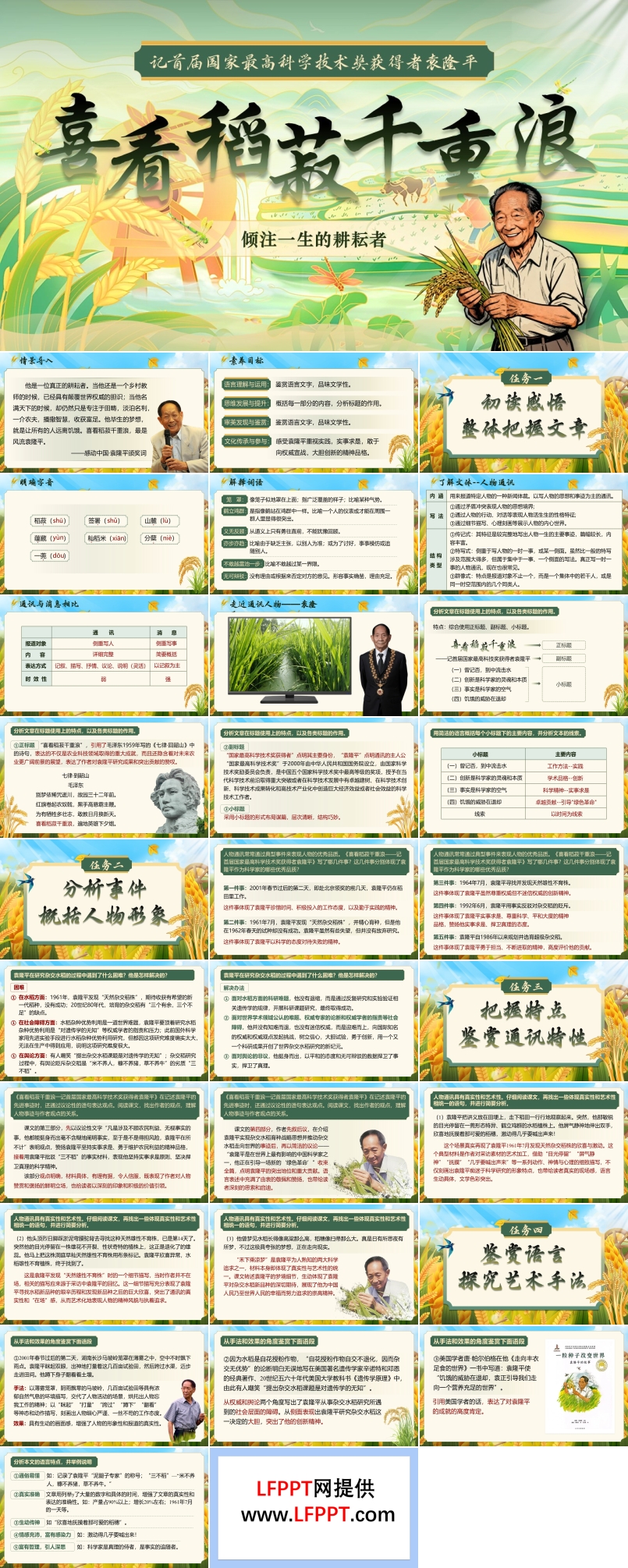 《喜看稻菽千重浪--记首届国家最高科学技术奖获得者袁隆平》统编中职语文第五单元PPT课件含教案