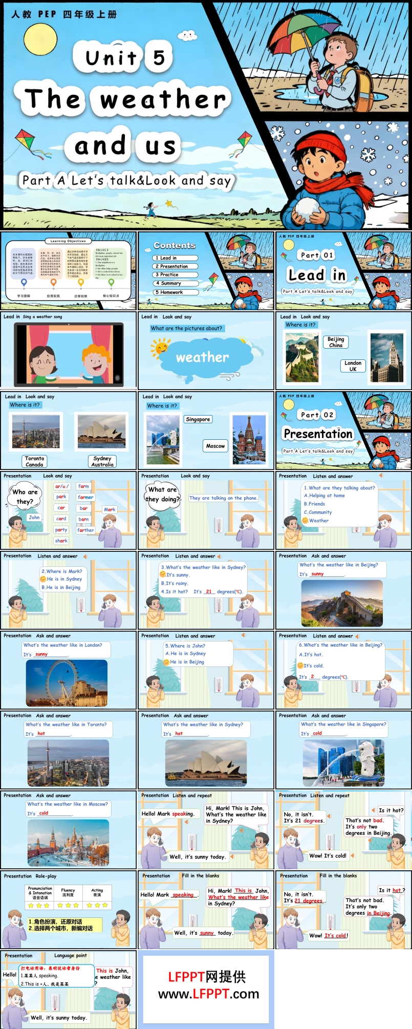 Unit 5 第1课时 Part A Let’s talk Look and say人教PEP四年级上册PPT课件含教案
