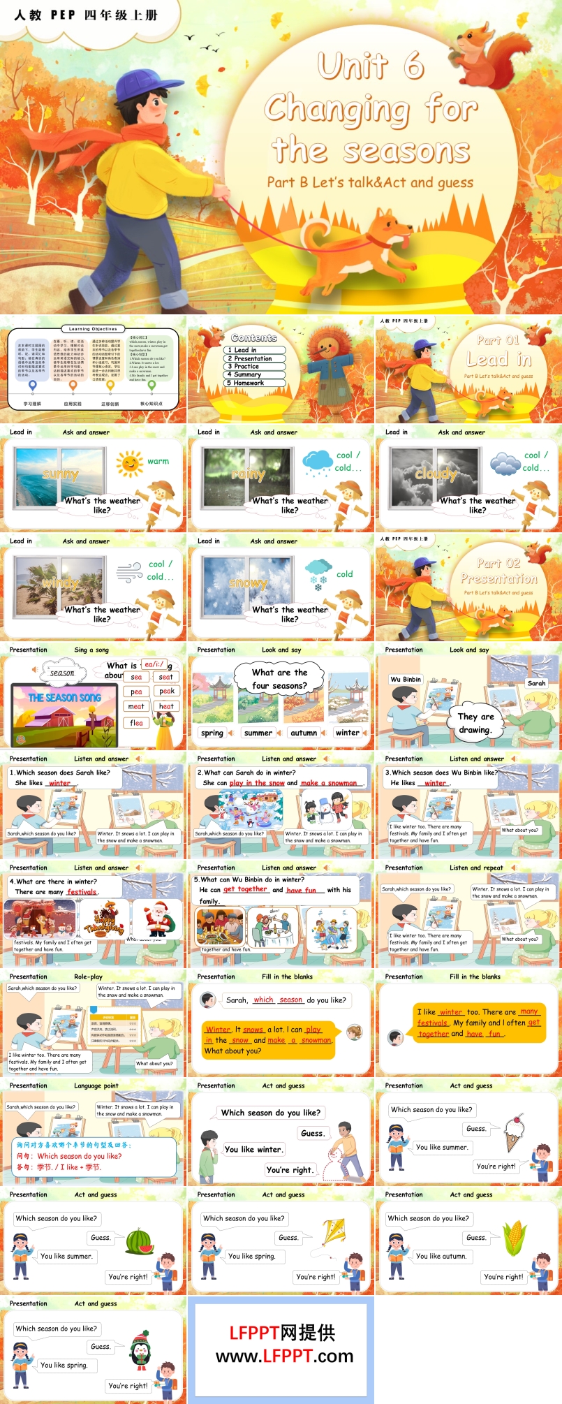 Unit 6 第4课时 Part B Let’s talk Act and guess人教PEP四年级上册PPT课件含教案