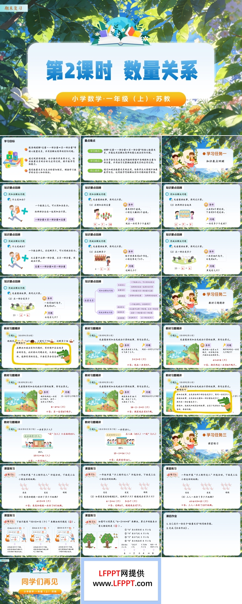 期末复习 第2课时 数量关系（教学课件）数学苏教一年级上册（新教材）ppt课件（教案+分层作业+学习任务单）