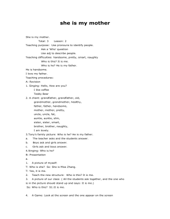 大班英语教案:she is my mother