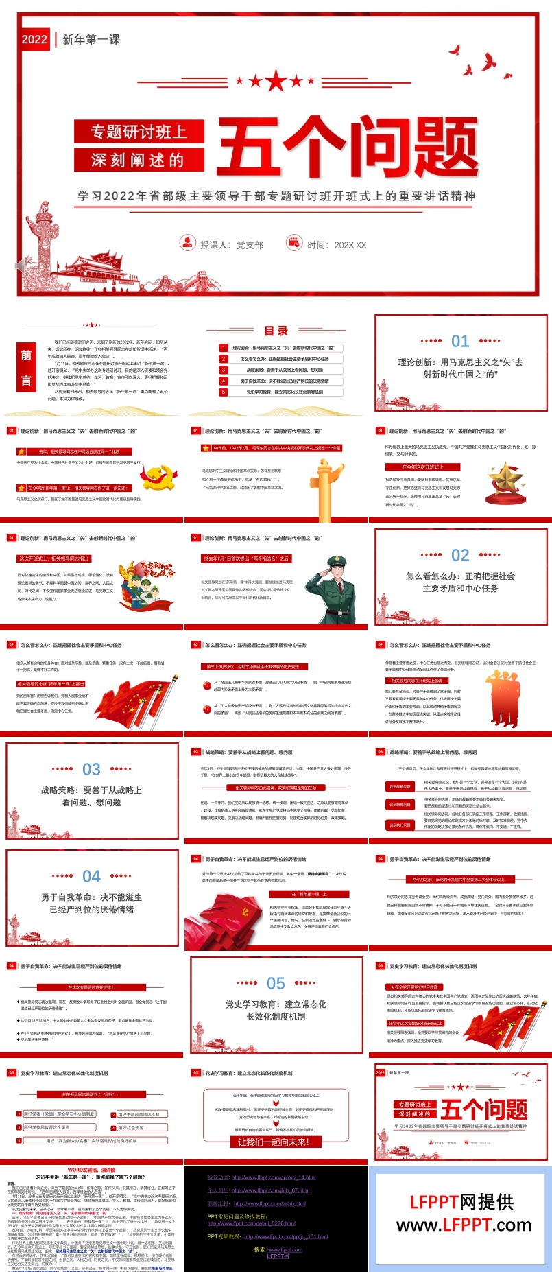 2022新年第一课--专题研讨班上深刻阐述的五个问题PPT模板