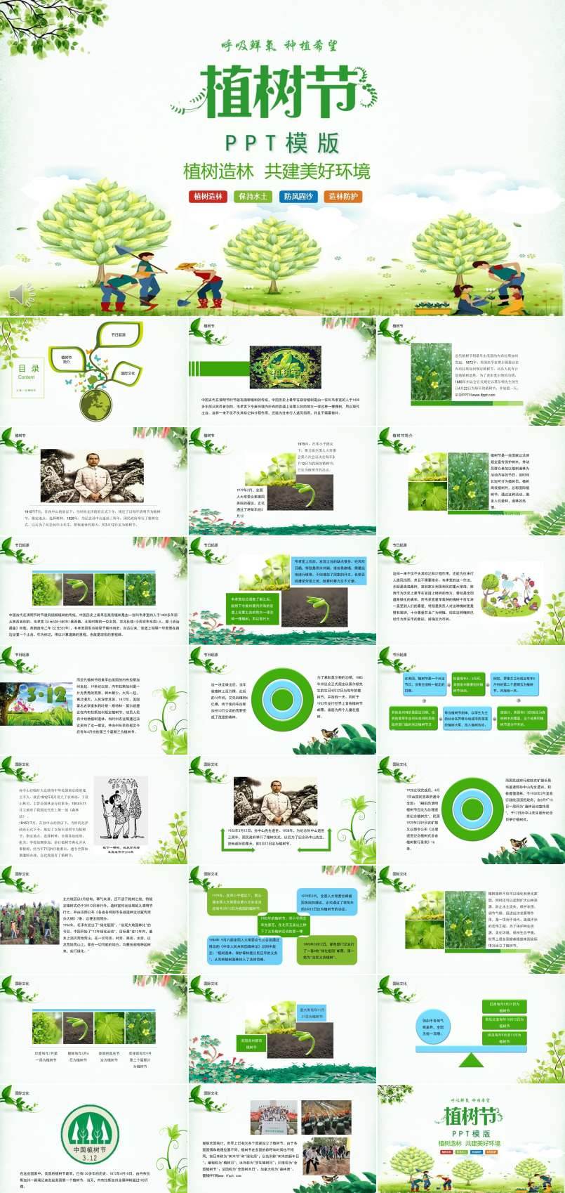 植树节文化植树造林共建美好环境PPT模板