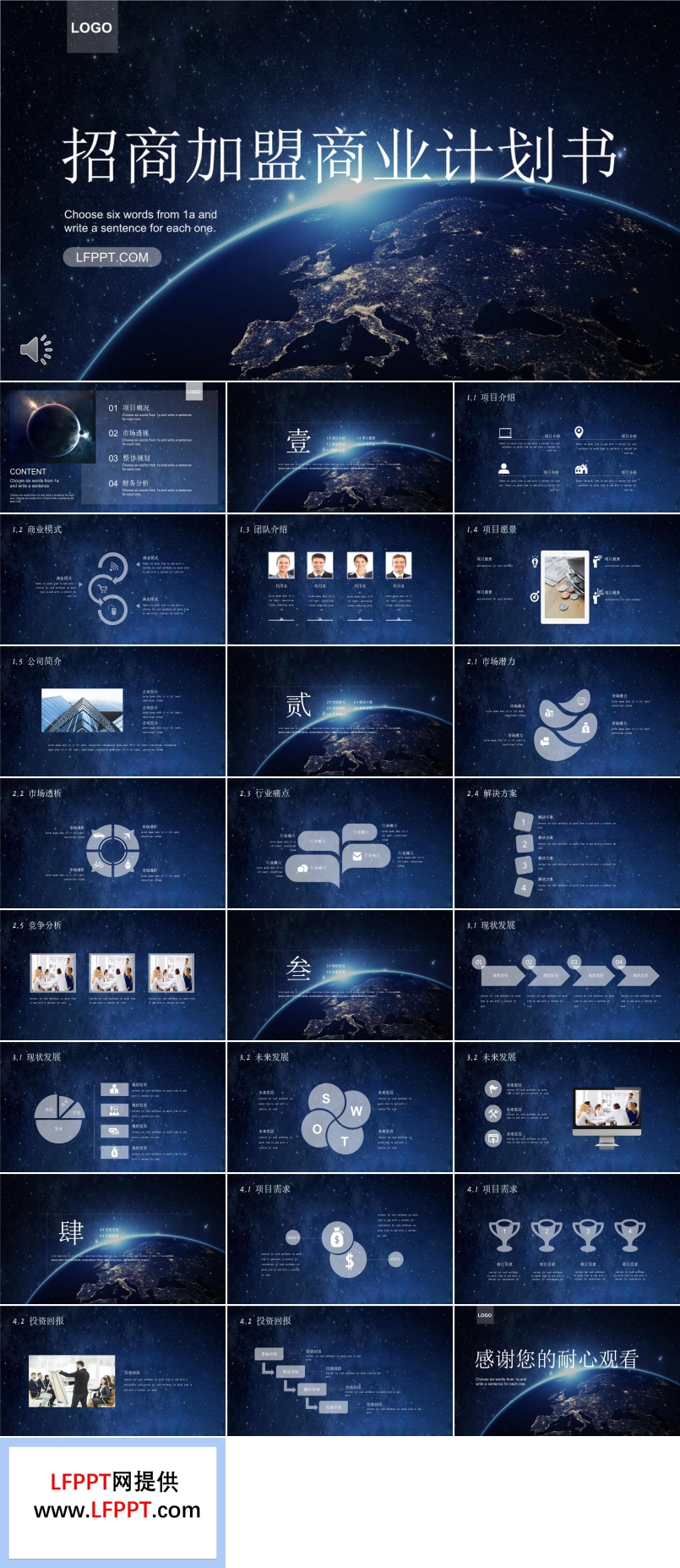 星空风格招商加盟商业计划书PPT模板