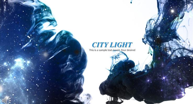 蓝色烟雾水墨风格总结汇报PPT模板