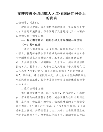 在迎接省委组织部人才工作调研汇报会上的发言