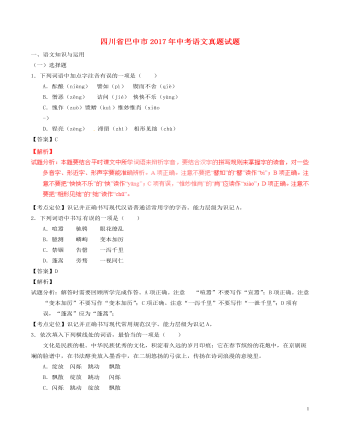 四川省巴中市2017年中考语文真题试题(含解析)