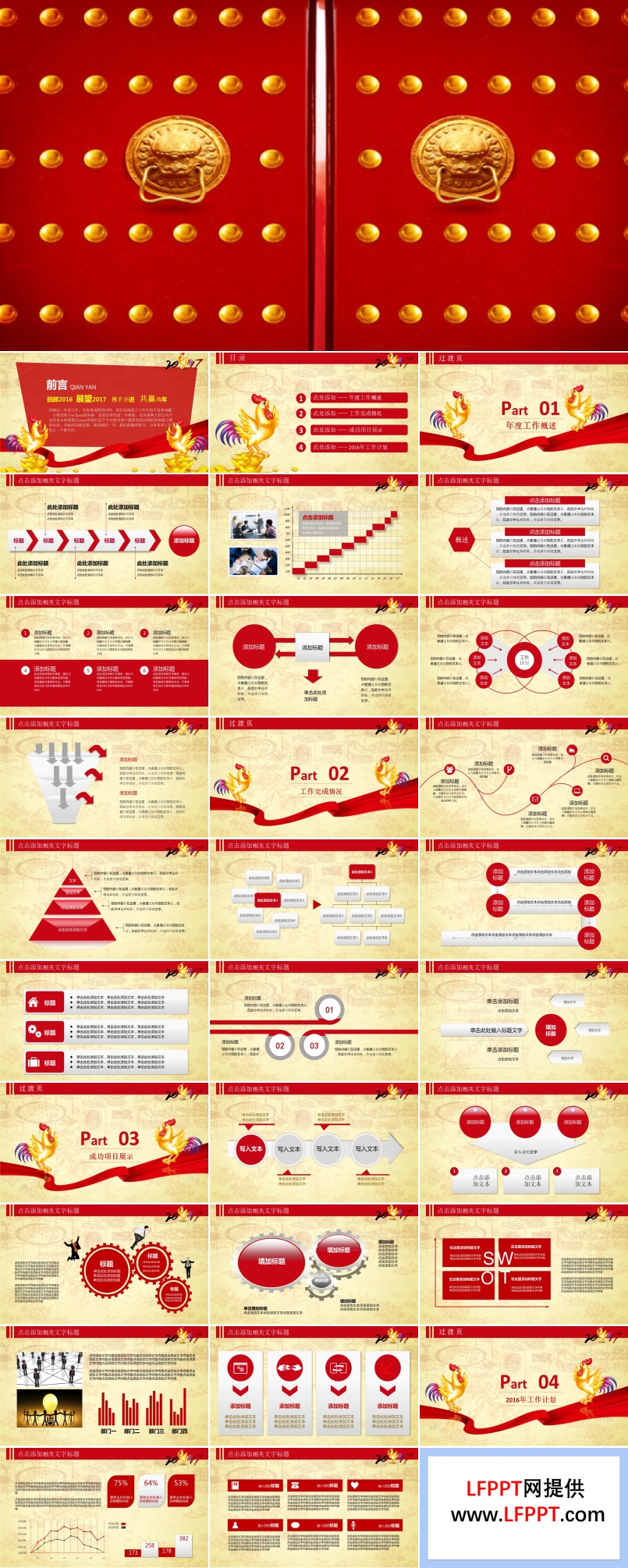 金雞報(bào)福開門紅年度工作總結(jié)匯報(bào)PPT模板
