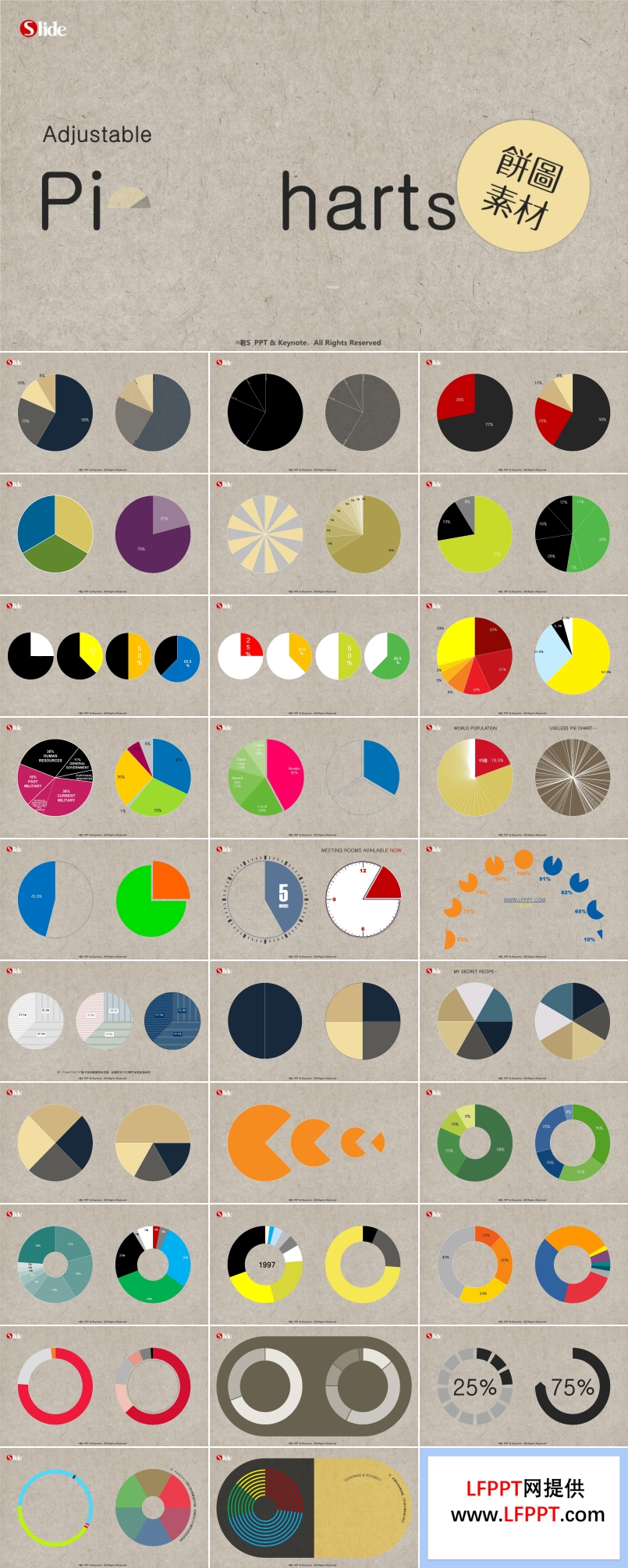 52套各种饼形图表饼图素材ppt图表下载PPT模板