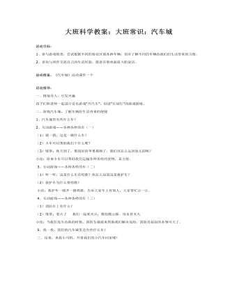 大班科学教案:大班常识:汽车城