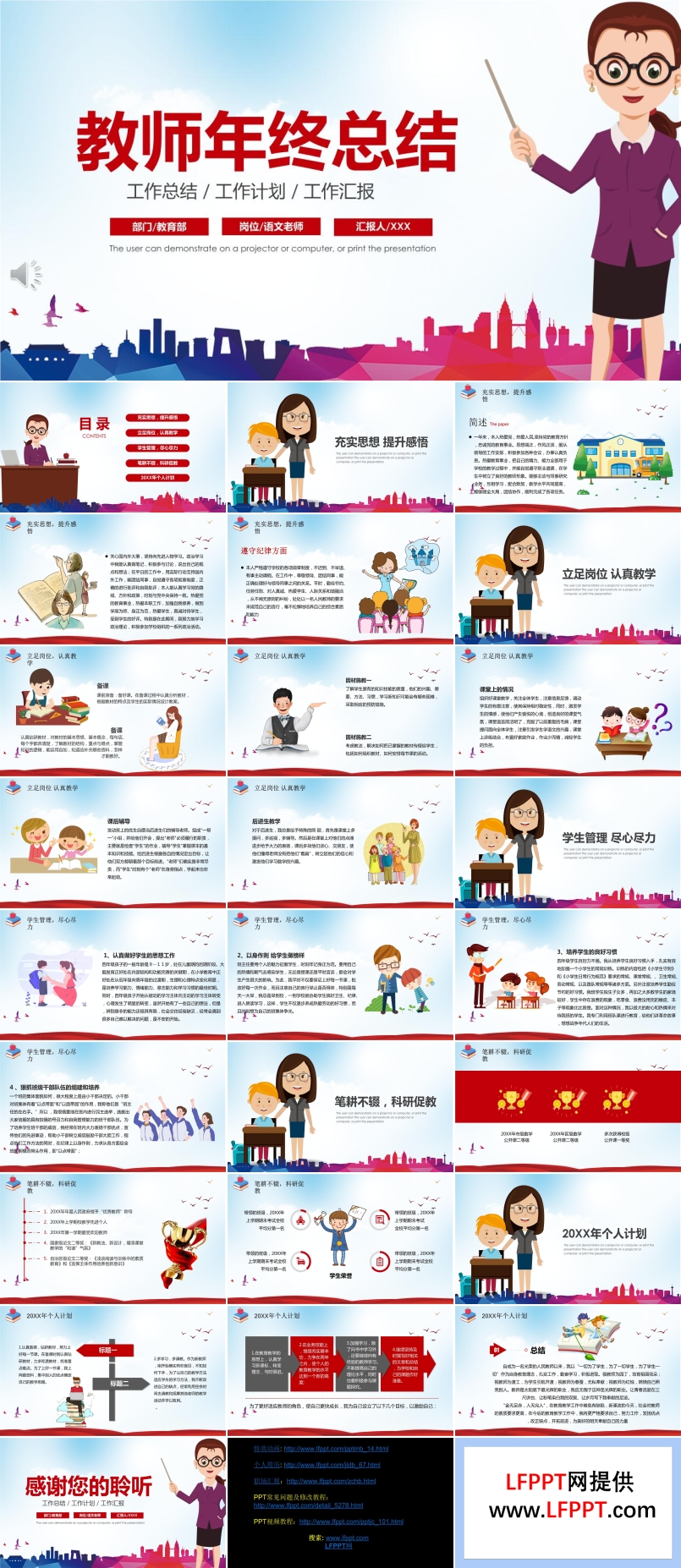 教师年终总结汇报PPT模板
