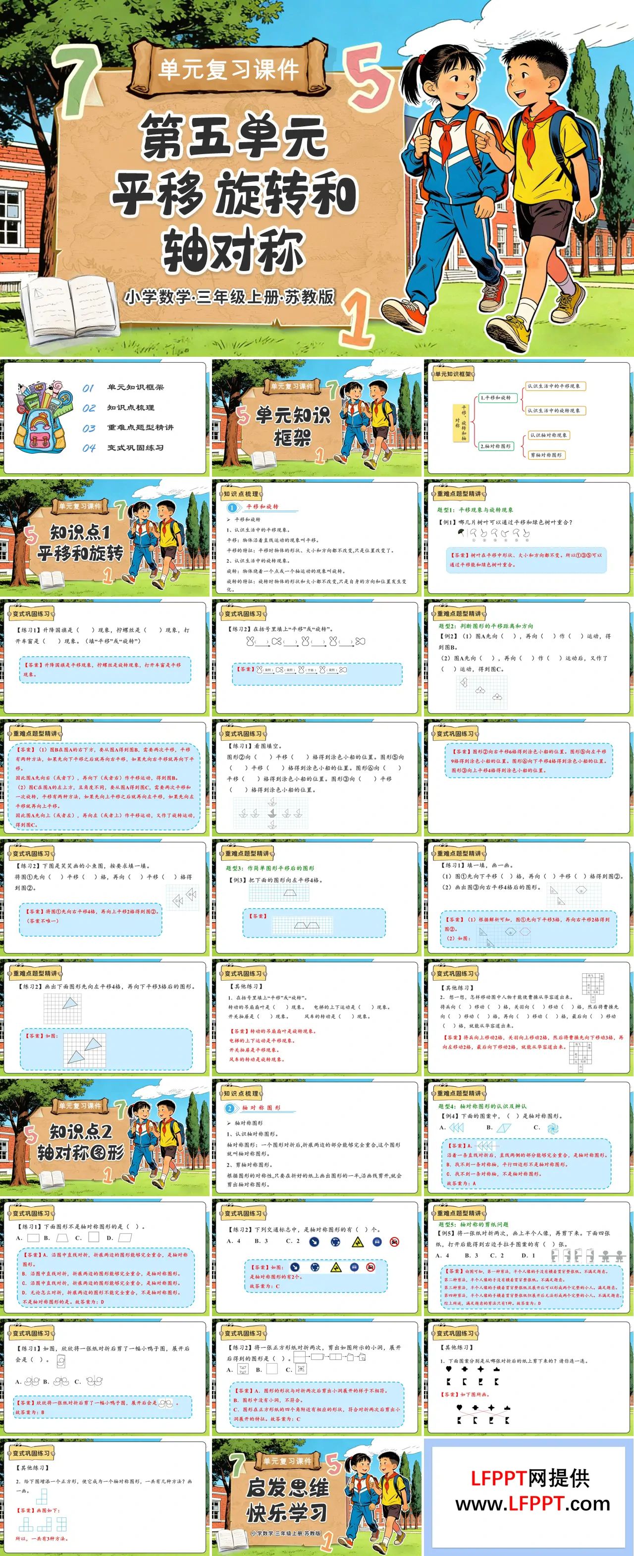 第五單元 平移、旋轉(zhuǎn)和軸對稱（復(fù)習(xí)課件）三年級數(shù)學(xué)上冊蘇教ppt課件（知識清單+單元測試）