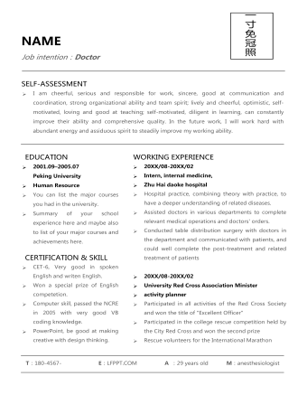 医护英文简历模板