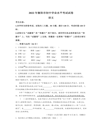 2022年湖南省衡阳市中考语文真题(原卷版)