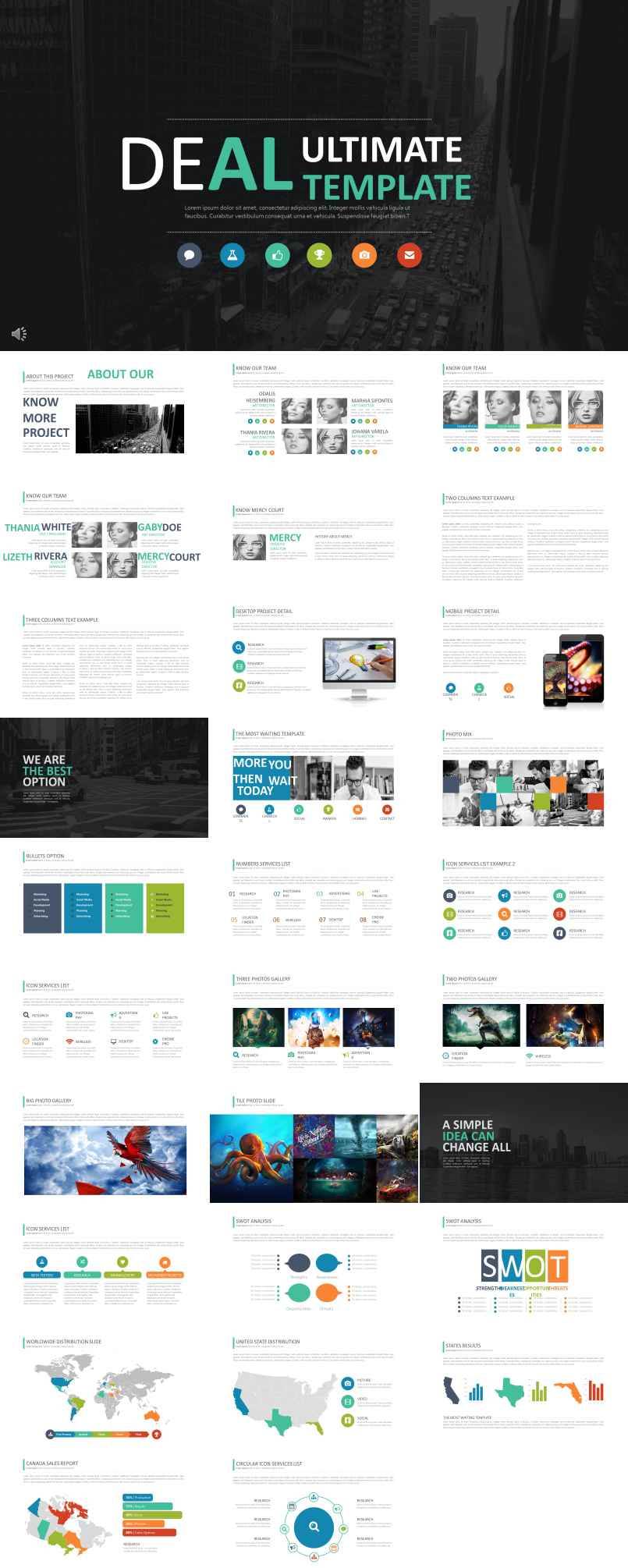 欧美彩色风格商务总结汇报PPT模板