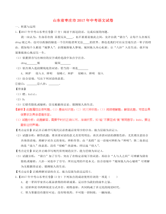 山东省枣庄市2017年中考语文真题试题(含解析)