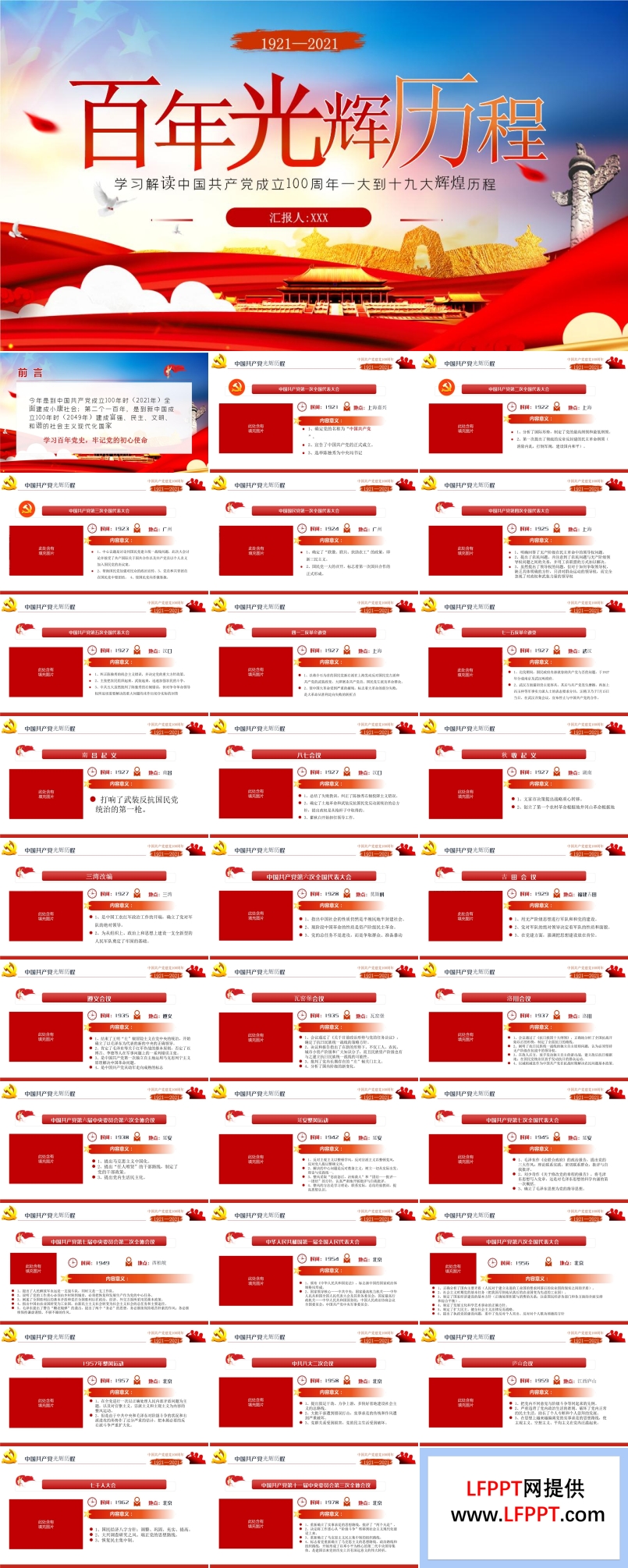 中國共產(chǎn)黨成立100周年一大到十九大輝煌歷程ppt