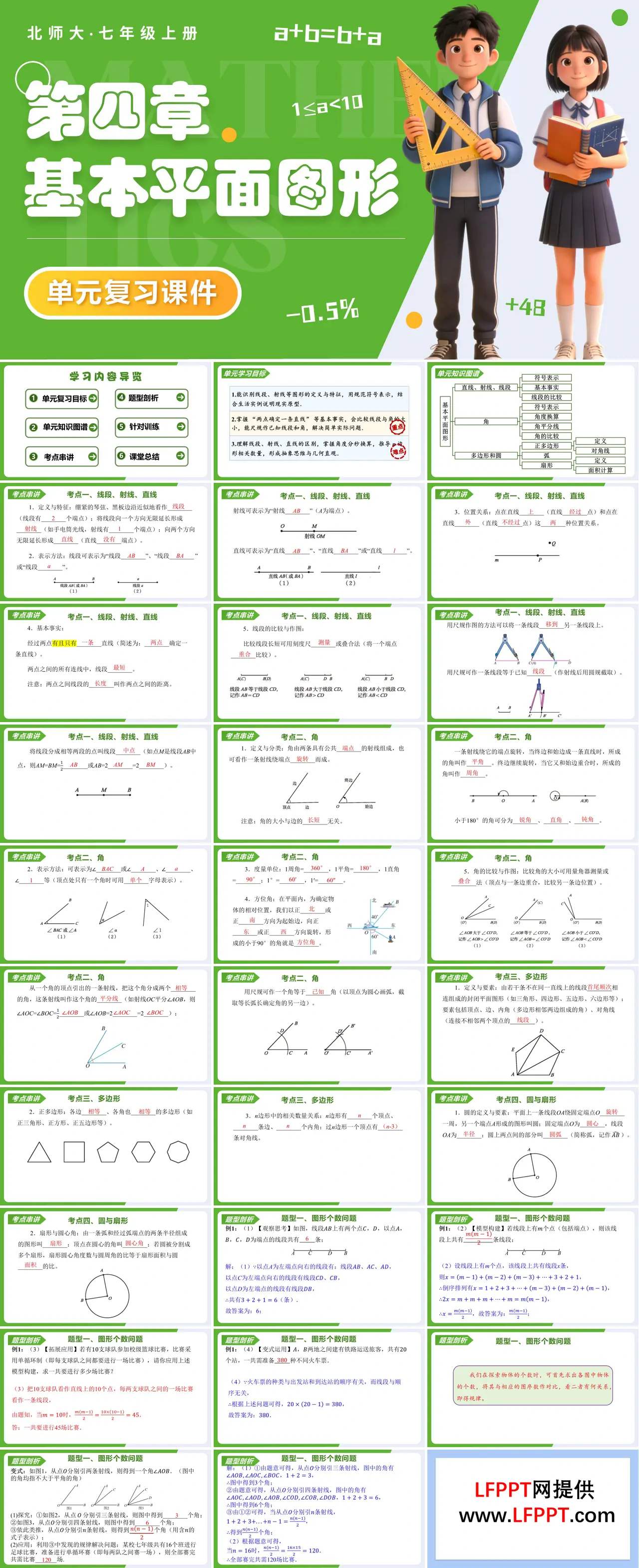 第四章 基本平面圖形（復習課件）七年級數(shù)學上冊北師大單元復習ppt課件（知識清單+復習講義）